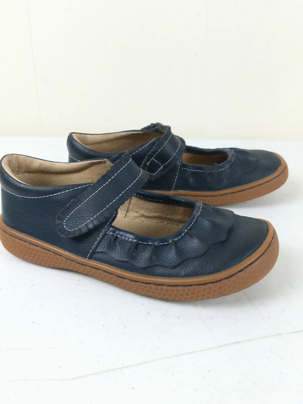 Livie & Luca Ruched Classic Mary Jane Shoes Girls Size 1 Navy Blue Leather